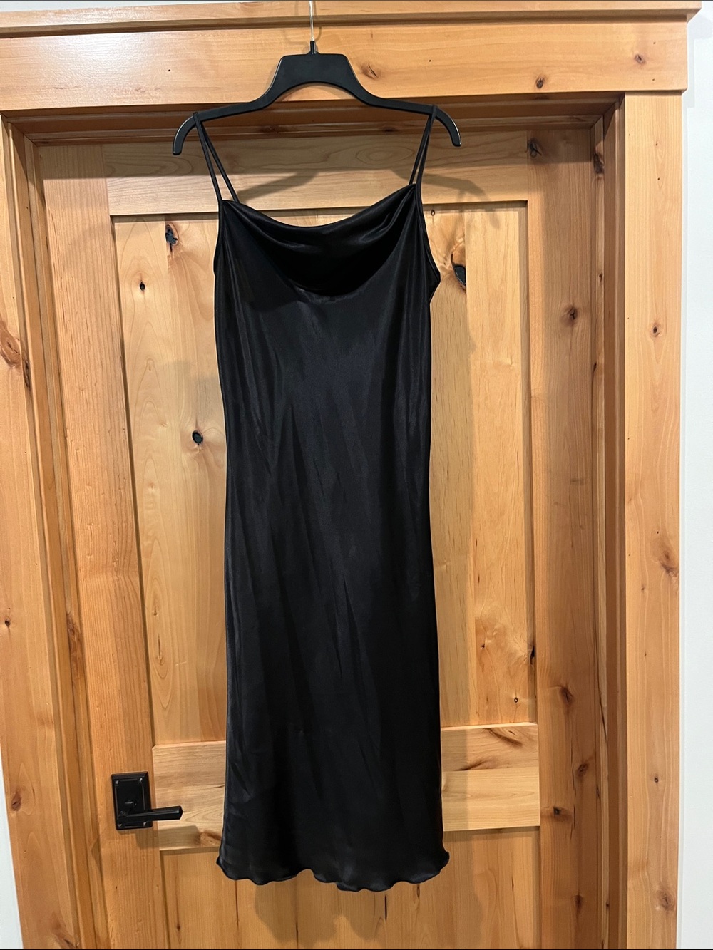 bebe Black Satin Slip Midi Dress